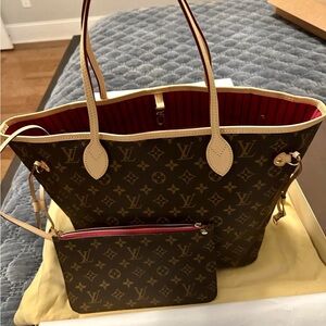 Louis Vuitton Brown Monogram Tote with Red Interior